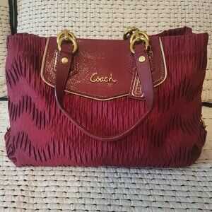 Coach Ashley Gathered Satin Carry All Bordeaux